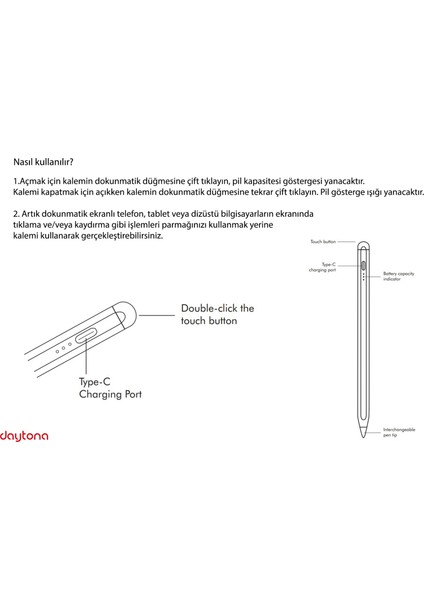 2260 Ios/Android/Windows Dokunmatik Ekran Için Type C Şarj Kablolu Stylus Dokunmatik Yazı ve Çizim Kalemi