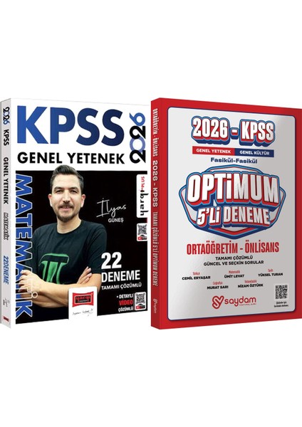 2026 Kpss Tamamı Çözümlü Matematik 22 Deneme Ilyas Güneş - Optimum 5 Deneme