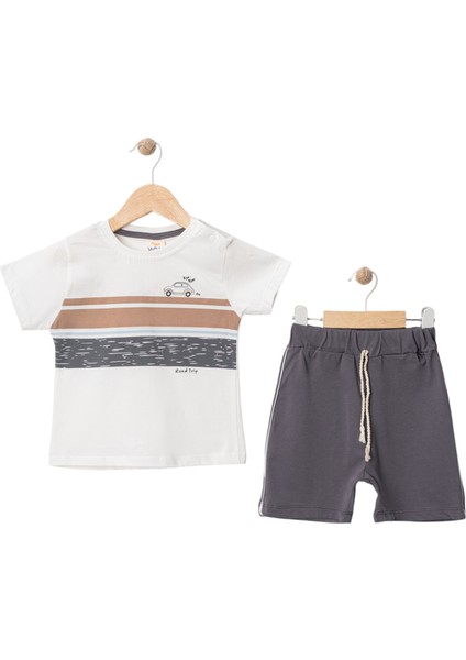 Araba Road Baskılı Şortlu Takım Antrasit