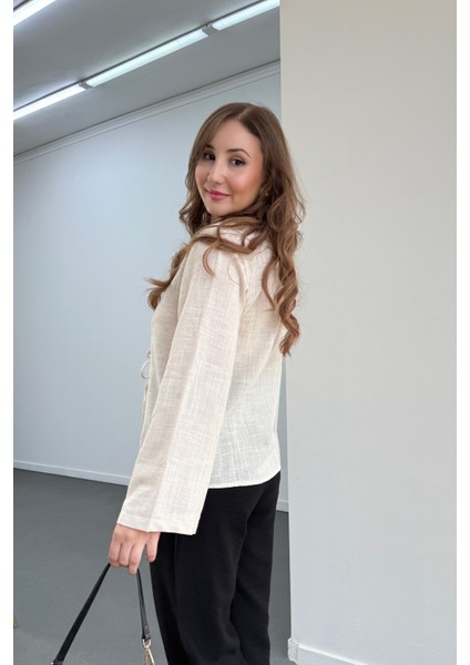 Karina Bağlamalı Keten Bluz fiyatları