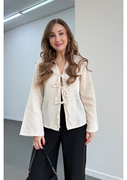 Karina Bağlamalı Keten Bluz modelleri