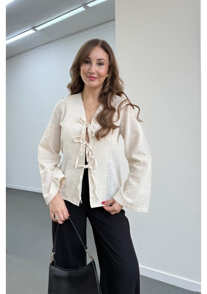 Karina Bağlamalı Keten Bluz fırsatları