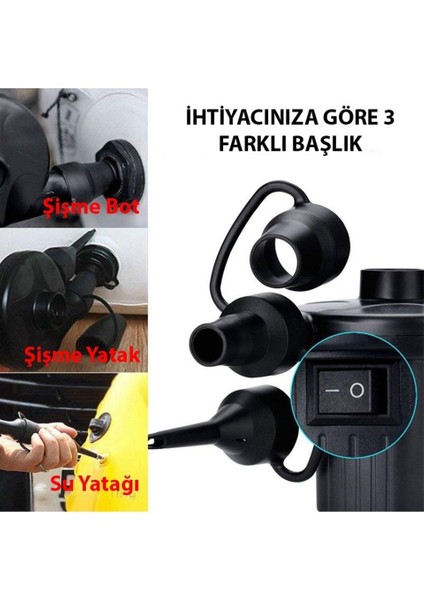 Elektrikli Yatak Şişirme Pompası Vakumlama Çift Fonksiyonlu 3 Başlıklı Araç Çakmak Girişli Elektrikli Hava Pompa fiyatları