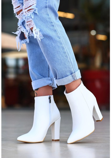 Loora Beyaz Cilt Topuklu Bot modelleri