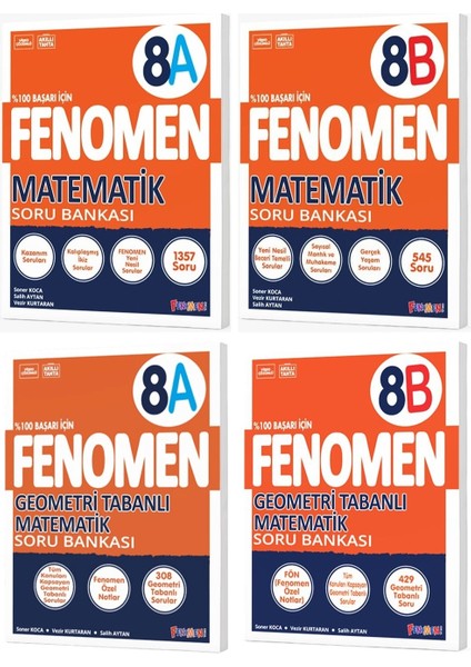 Fenomen Okul 2025 8. Sınıf Matematik + Geometri Tabanlı A + B Serisi Soru Bankası Seti 4 Kitap