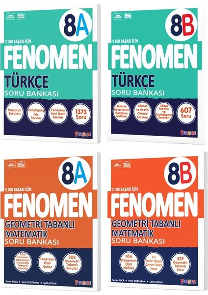 Fenomen Okul 2025 8. Sınıf Türkçe + Geometri Tabanlı A + B Serisi Soru Bankası Seti 4 Kitap