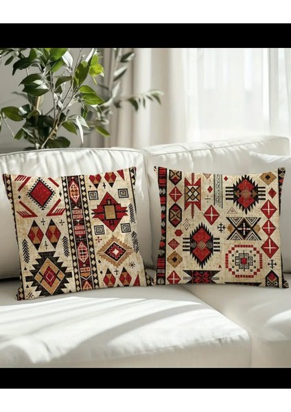 2 Adet Bohem Tarz Yastık Kılıfı Geleneksel Motifler Vintage Dekor Yastık Kılıfı Etnik Desen Yastık Kılıfı