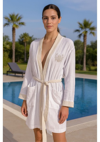 Baskılı Müslin Kimono Bornoz – Unisex | %100 Pamuk Yumuşacık 2 Katlı Doğal Kumaş - ZTMBB10