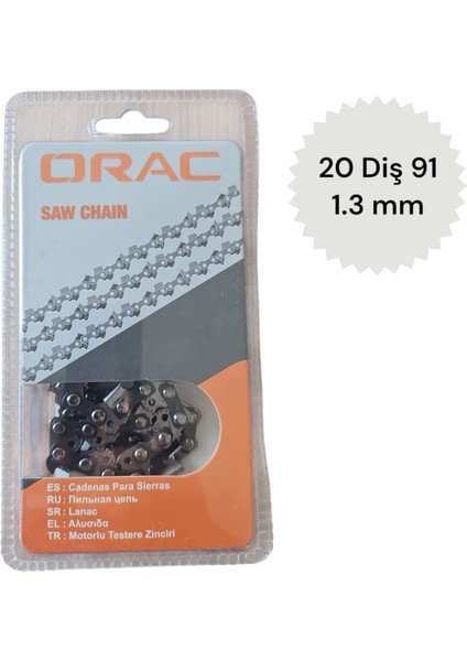 Kesik Zincir Orac 91 – 1.3 Mm, 20 Diş, Yuvarlak Ağız | Dayanıklı ve Pürüzsüz Kesim Performansı