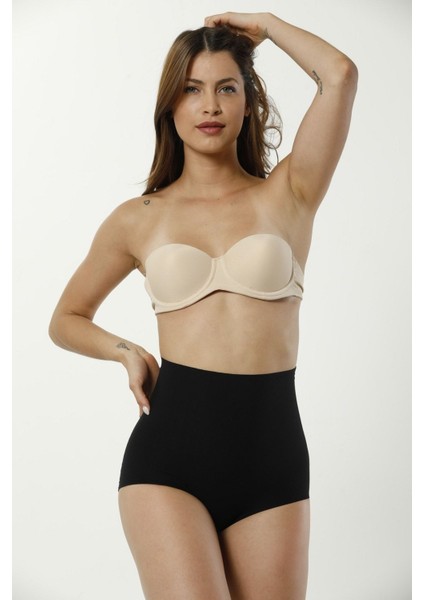 Kadın Siyah Lazer Kesim Yüksek Bel Slip Korse