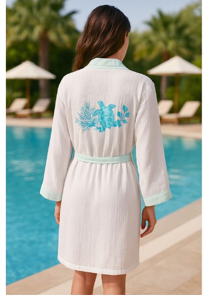 Baskılı Müslin Kimono Bornoz – Unisex | %100 Pamuk Yumuşacık 2 Katlı Doğal Kumaş - ZTMBB10 fırsatları