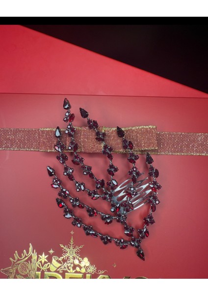 Abiye Taşlı Büyük Swarovski Gelin Nişan Toka Gelin Tacı Yaprak Desenli Kına