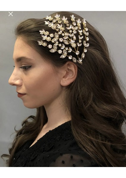 Abiye Taşlı Büyük Swarovski Gelin Nişan Toka Gelin Tacı Yaprak Desenli Kına fiyatları