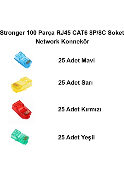100 Parça RJ45 Cat6 8p/8c Network Soket Konnektör fiyatları