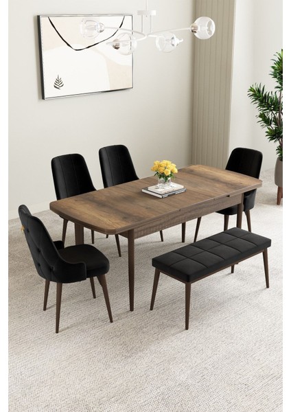 Clara Barok Desen 80X132 Açılabilir Mdf Masa Yemek Odası Takımı,mutfak Takımı 4 Sandalye 1 Bench fiyatları