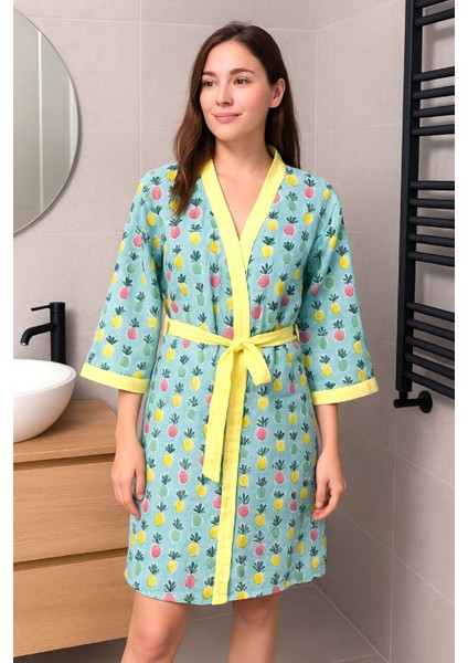 Baskılı Müslin Kimono Bornoz – Unisex | %100 Pamuk Yumuşacık 2 Katlı Doğal Kumaş - ZTMBB10