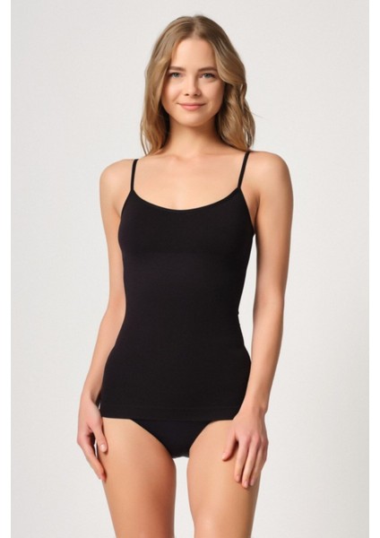 Kadın Siyah Dikişsiz Ince Askılı Atlet Korse