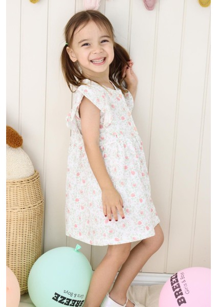 Kız Çocuk Elbise Çiçek Desenli Önden Düğme Detaylı 2-6 Yaş, Ekru modelleri