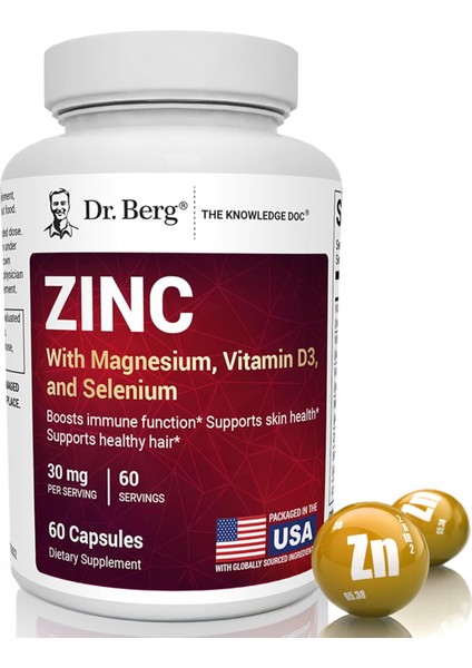 Zinc 30MG Enhanced With Magnesium Vitamin D3 Selenium Copper Zinc For Men & Women 60 Capsules