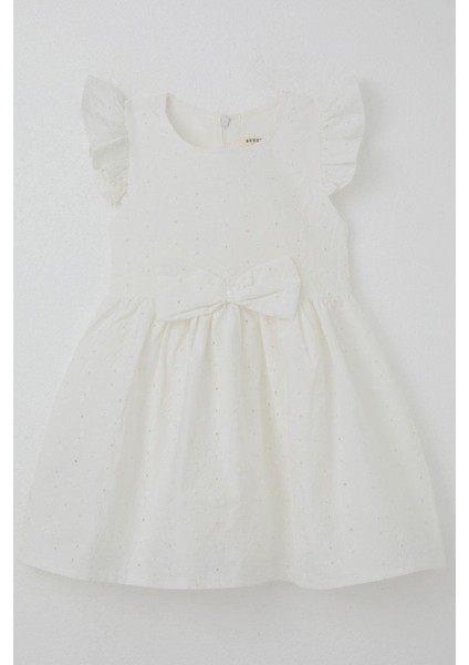 Kız Çocuk Elbise Çiçek Nakışlı Fiyonk Aksesuarlı 2-6 Yaş, Ekru modelleri