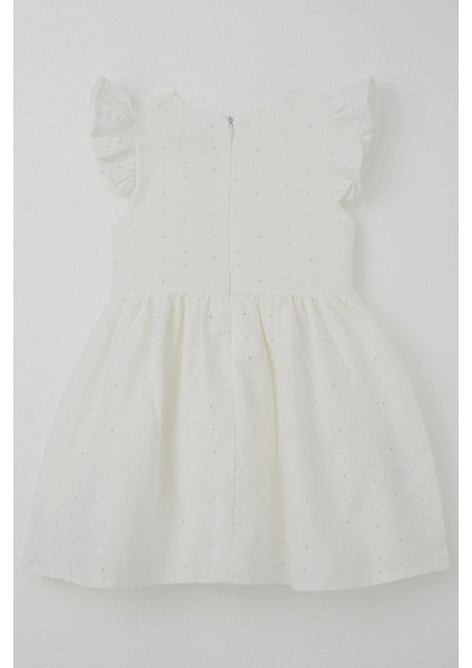 Kız Çocuk Elbise Çiçek Nakışlı Fiyonk Aksesuarlı 2-6 Yaş, Ekru fırsatları