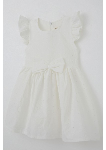 Kız Çocuk Elbise Çiçek Nakışlı Fiyonk Aksesuarlı 2-6 Yaş, Ekru indirimleri