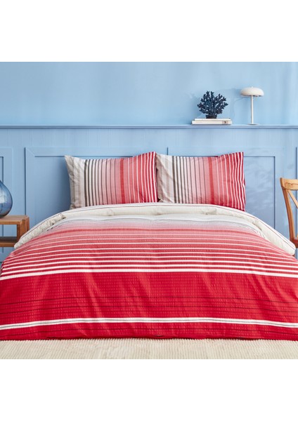 Olympus Stripe Tek Kişilik Nevresim Takımı Red