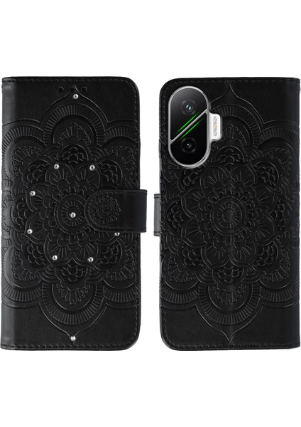 Xiaomi Poco F7 5g Bilek Kayışlı Yapay Dekorlu Pu Deri Tasarım Telefon Kılıfı (Yurt Dışından)