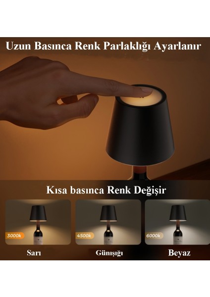 3 Renk Ledli Şık Dokunmatık Şarjlı Dim Ayarlı Masa Lambası - Şişe Lambası (Şişeye Takılır) fiyatları