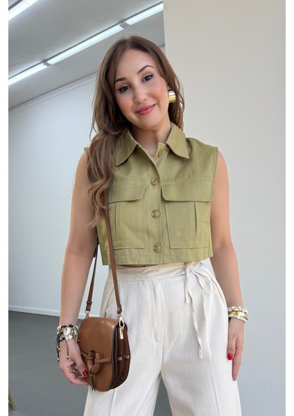 Dolly Cep Kapaklı Crop Yelek