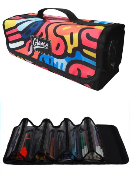 4 Bölümlü Renkli Desen Kalem Çantası Monami Live Color Su Bazlı 36`lı Marker Water Based Twin Set modelleri