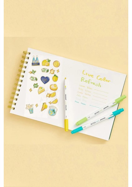 4 Bölümlü Renkli Desen Kalem Çantası Monami Live Color Su Bazlı 36`lı Marker Water Based Twin Set