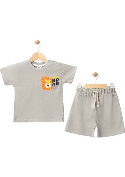 Aslan Roar Baskılı Tshırt Şort Takım Gri