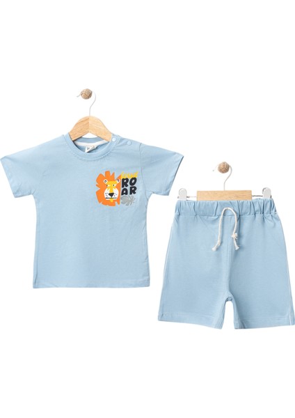 Aslan Roar Baskılı Tshırt Şort Takım Mavi