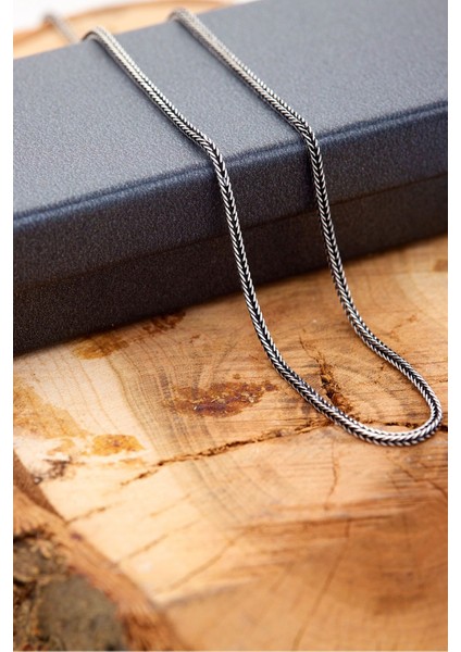 925 Ayar Gümüş Oksitli Tilki Kuyruğu Zincir Kolye 60 cm 1.7 mm Genişlik