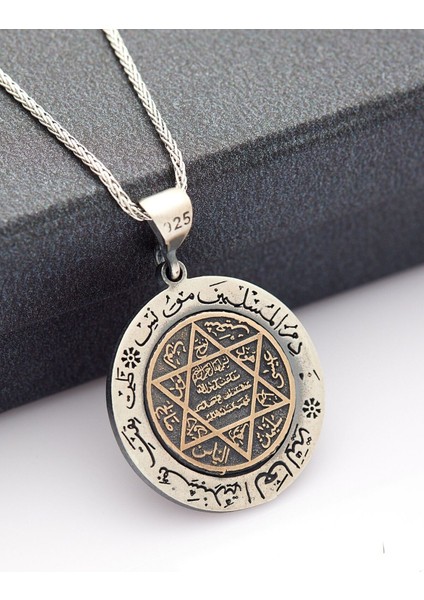 925 Ayar Gümüş Oksitli Oksitli Süleyman Mührü Kolye