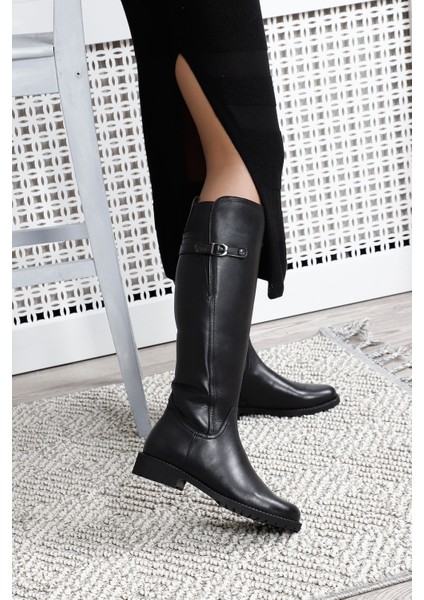 Kadın Siyah Fermuarlı Kauçuk Taban Hakiki Deri Çizme fiyatları