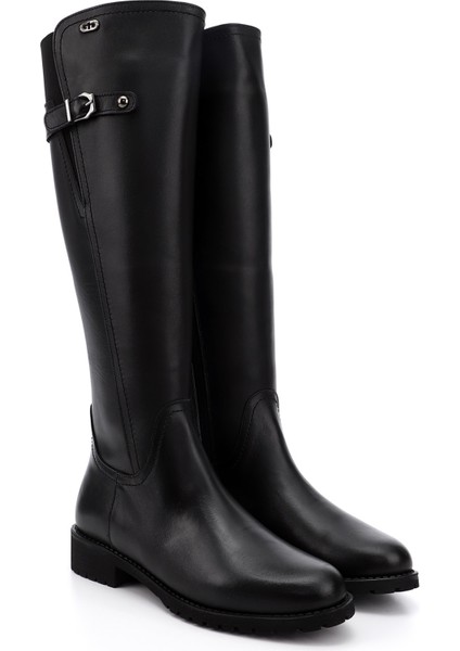 Kadın Siyah Fermuarlı Kauçuk Taban Hakiki Deri Çizme modelleri