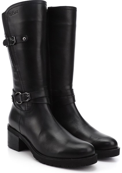 Kadın Siyah Fermuarlı Kalın Topuklu Hakiki Deri Çizme modelleri