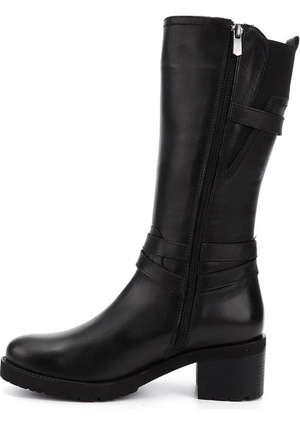 Kadın Siyah Fermuarlı Kalın Topuklu Hakiki Deri Çizme fırsatları