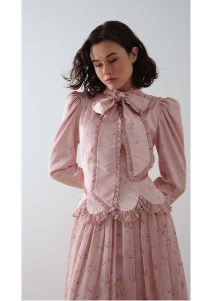 Önü Fularlı Desenli Elbise Pembe fiyatları