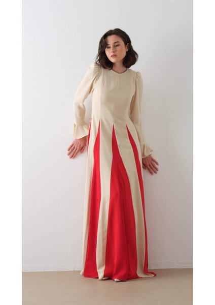 Eteği Parçalı Elbise Bej