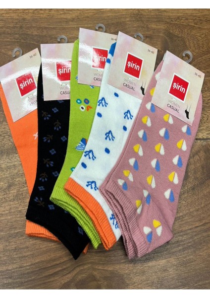 Renkli Desenli Patik Çorap (12 Adet) 36-40 Numara
