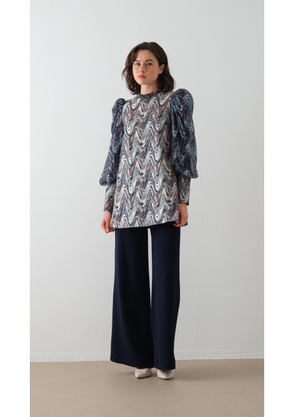 Zikzak Desenli Jakar Takım Lacivert