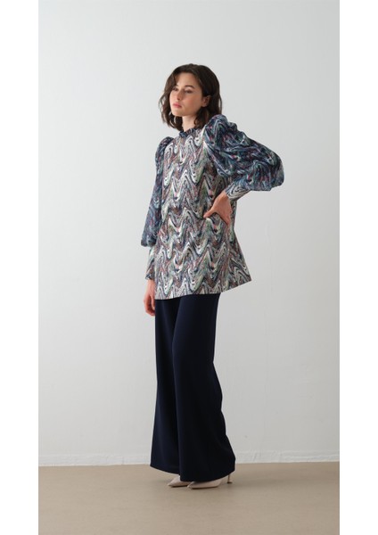 Zikzak Desenli Jakar Takım Lacivert modelleri