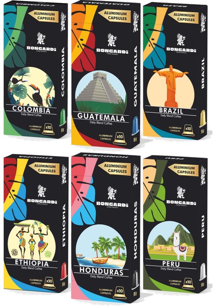 Honduras Etiyopya Peru Colombia Guatemala Brezilya Nespresso Uyumlu Alüminyum Kapsül Kahve