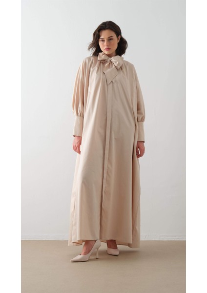 Poplin Gömlek Elbise Bej