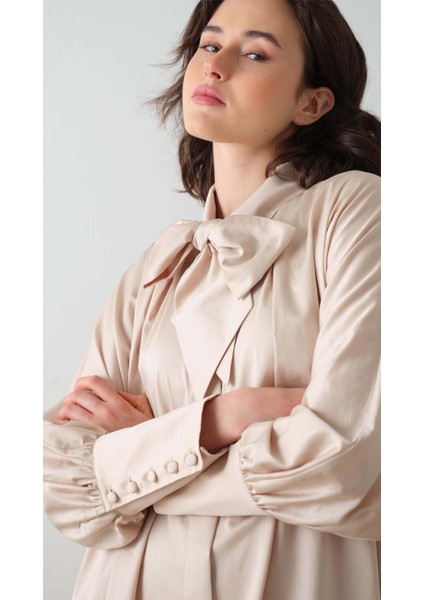 Poplin Gömlek Elbise Bej modelleri