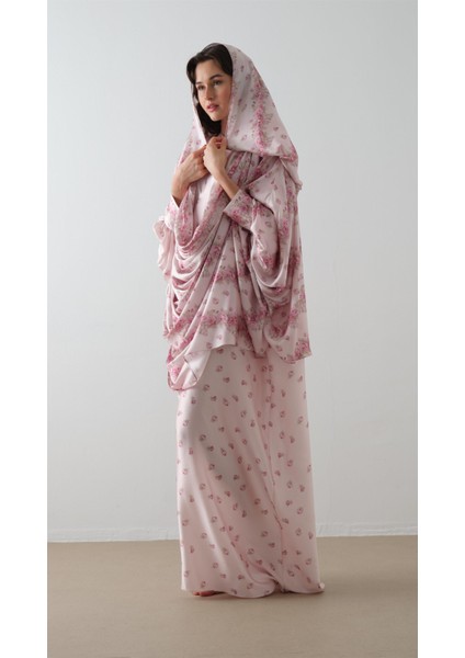 Desenli Kaftan Elbise Pudra fiyatları