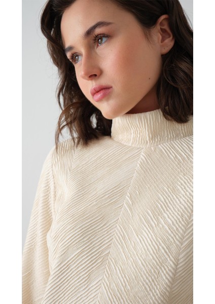 Balıkçı Yaka Krep Şifon Elbise Ekru fiyatları